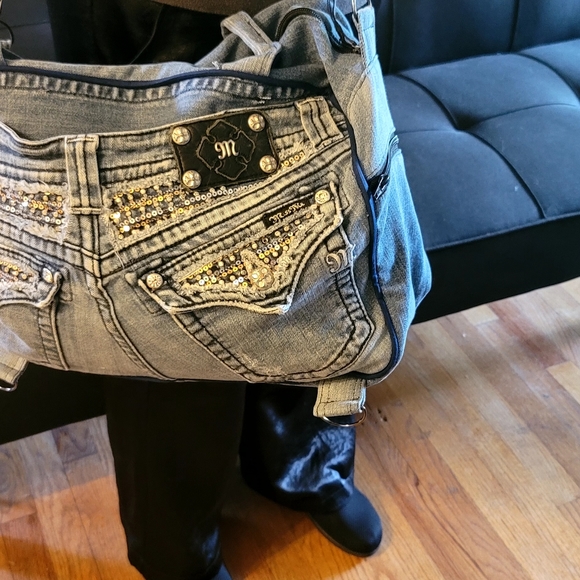 Large Multi-function Sequined Denim Bag - Picture 9 of 12